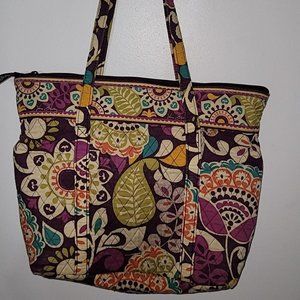 Vera Bradley Quilted Purple Plum Floral Tote Shoulder Bag